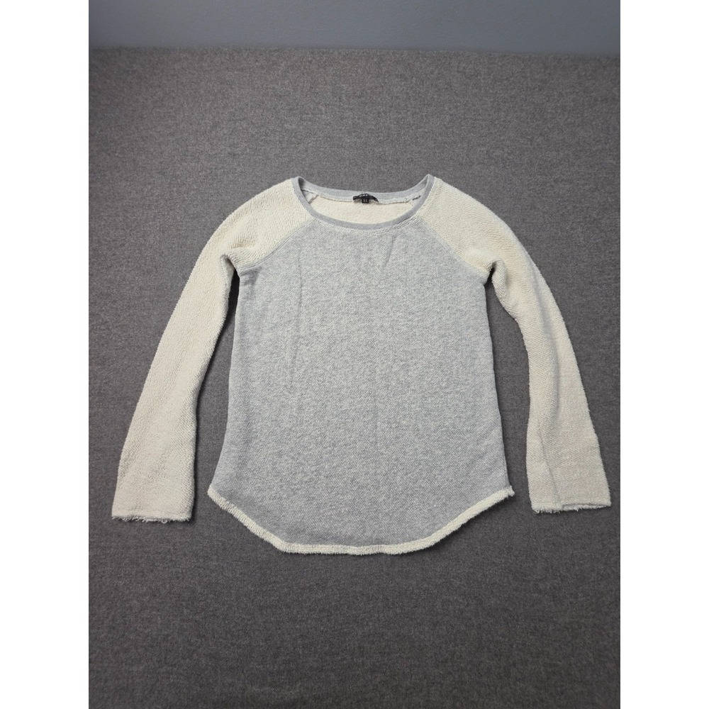 Drew Sweater Womens XS Gray Cream Knit Long Sleeve Crew Neck Comfort Pullover